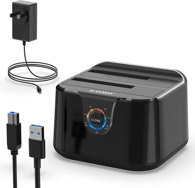 Godo USB 3.0 to SATA III Mini Dual Bay External Hard Drive Docking Station for 2.5/3.5 inch HDD SSD,Support Offline Clone,Hot Pluggable,UASP (5 Gbps) and Max - Image 1